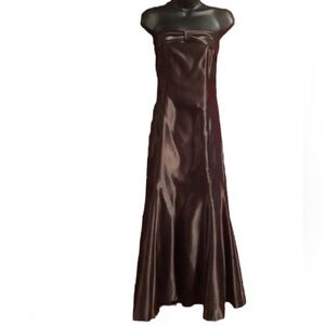 Scott Mcclintock Long Satin Strapless Dress Gown 1990’s Vintage Brown Size 14